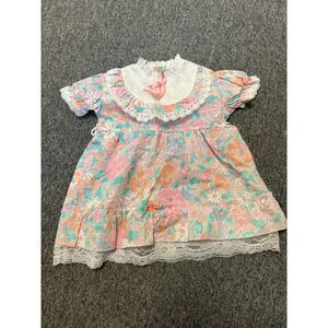 VTG Floral Baby Dress with Lace Collar Pink Mint Peach Special Occasion